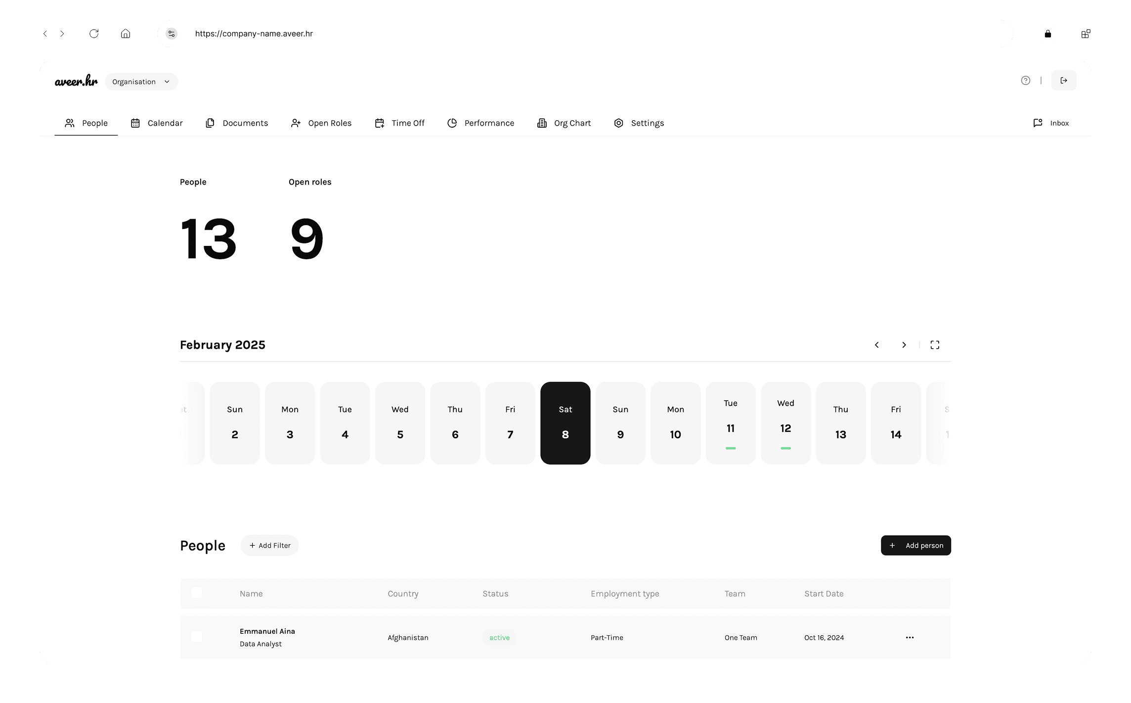 aveer.hrproduct in browser